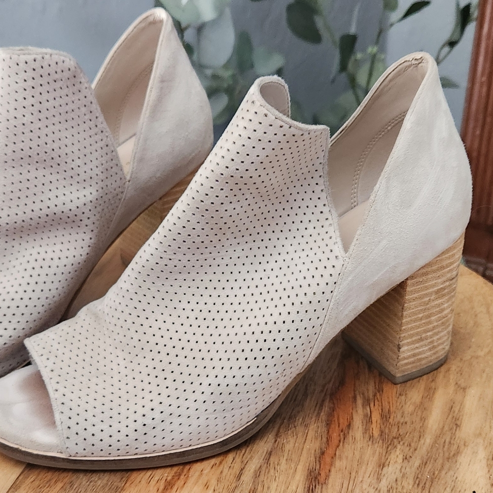 Cole Haan Cream Heeled Boots with Peep-Toe Design